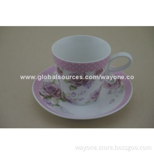 New Shape Ceramic 6-set 90cc Coffee Cup & Saucer in Printed Gift Box, Flower in 6 Colors, Ideal Gift
